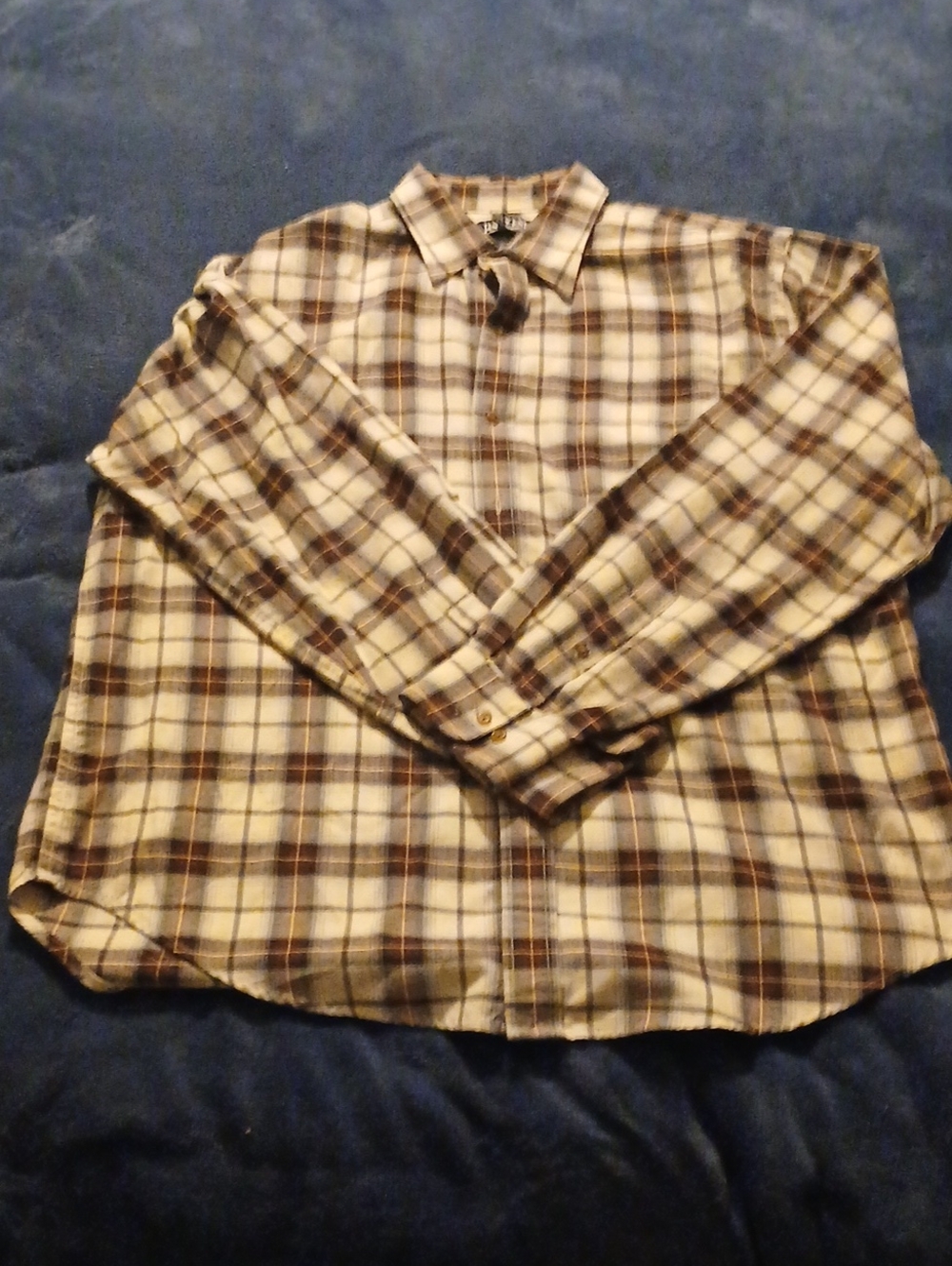 Lands' End Men's Plaid Button-Down Shirt in Cream, Brown and Gray
